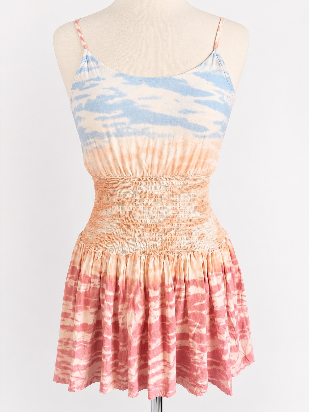 Ocean Drive Pastel Tie-Dye Sundress in Blue, Peach & Cream